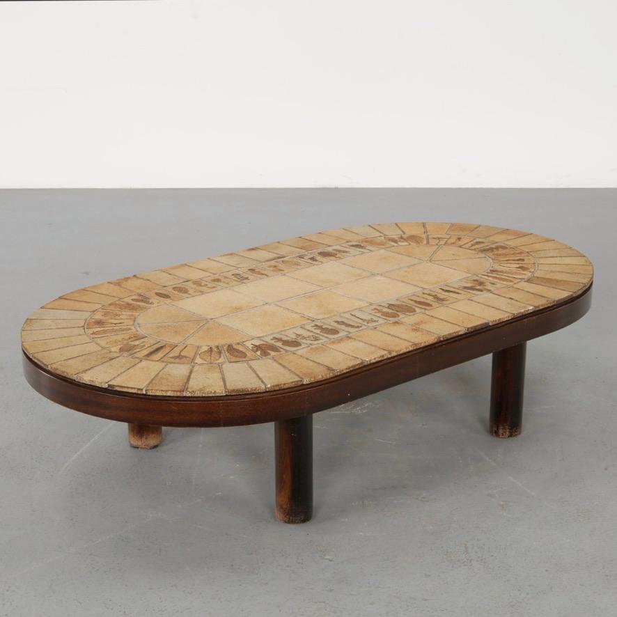 Signed Roger Capron oval Garrigue racetrack coffee table, circa 1960 - view 4
