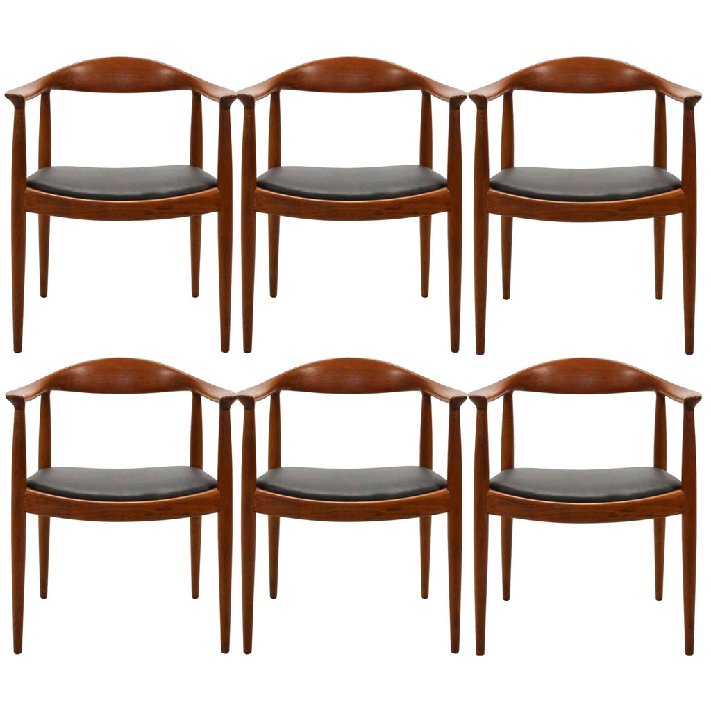Hans Wegner JH-503 solid teak armchair for Johannes Hansen with black leather seat