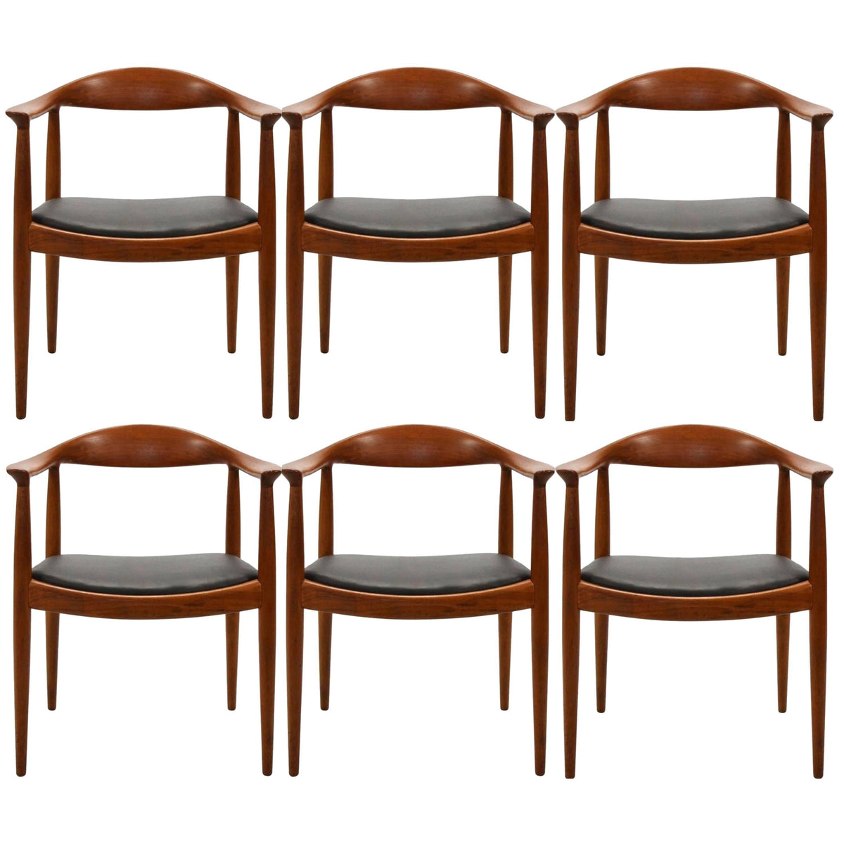 Hans Wegner JH-503 solid teak armchair for Johannes Hansen with black leather seat