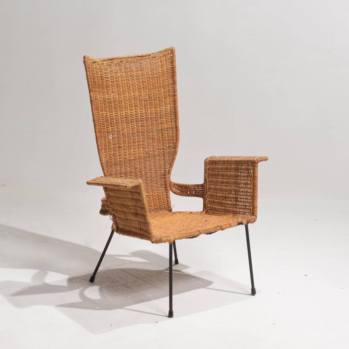 Arthur Umanoff rattan and steel armchair detail 6