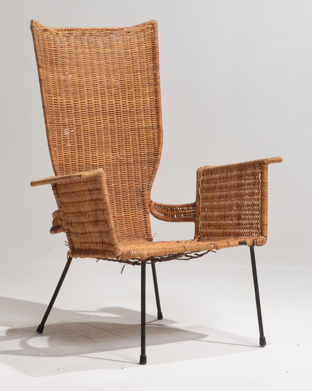 Arthur Umanoff rattan and steel armchair detail 5