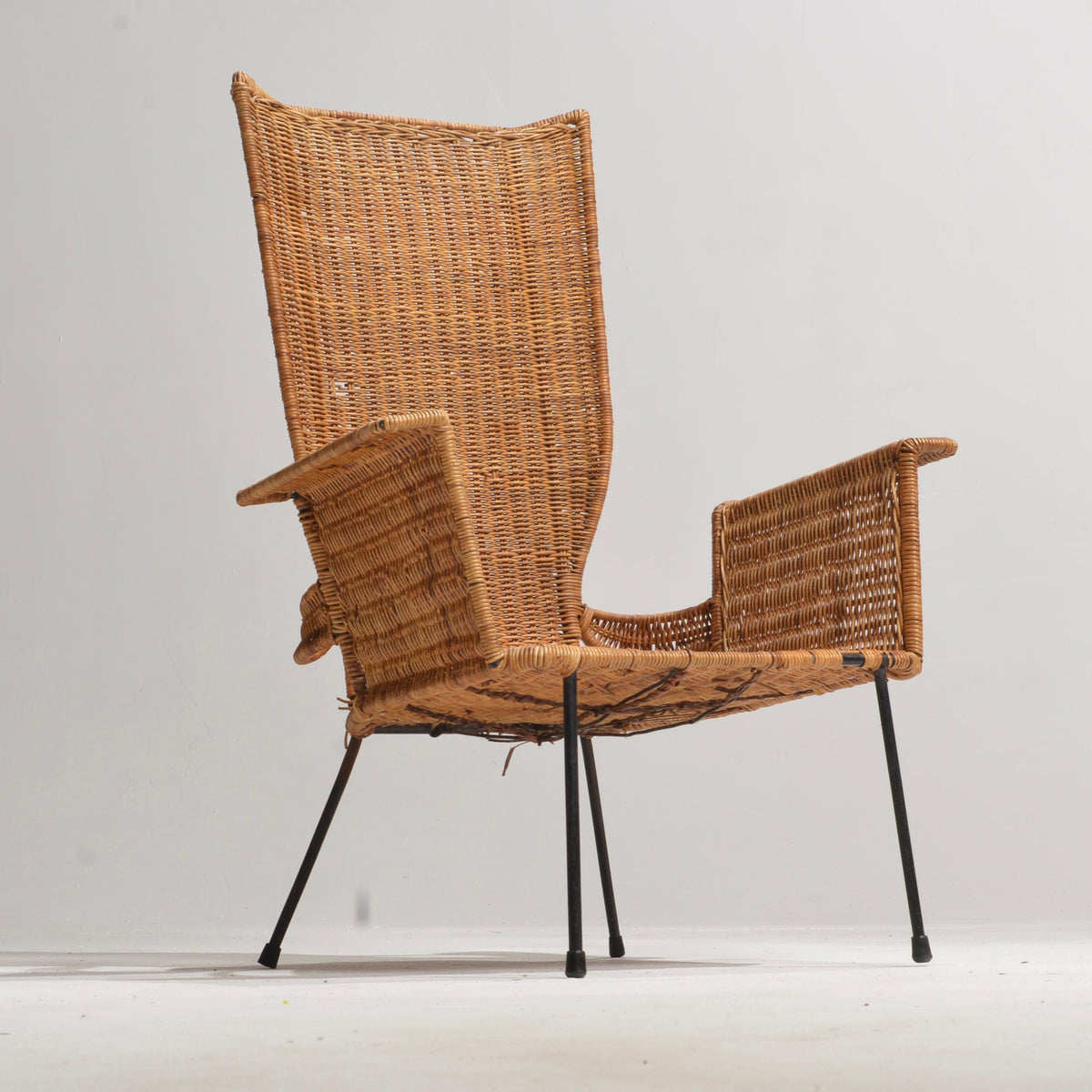 Arthur Umanoff rattan and steel armchair detail 4
