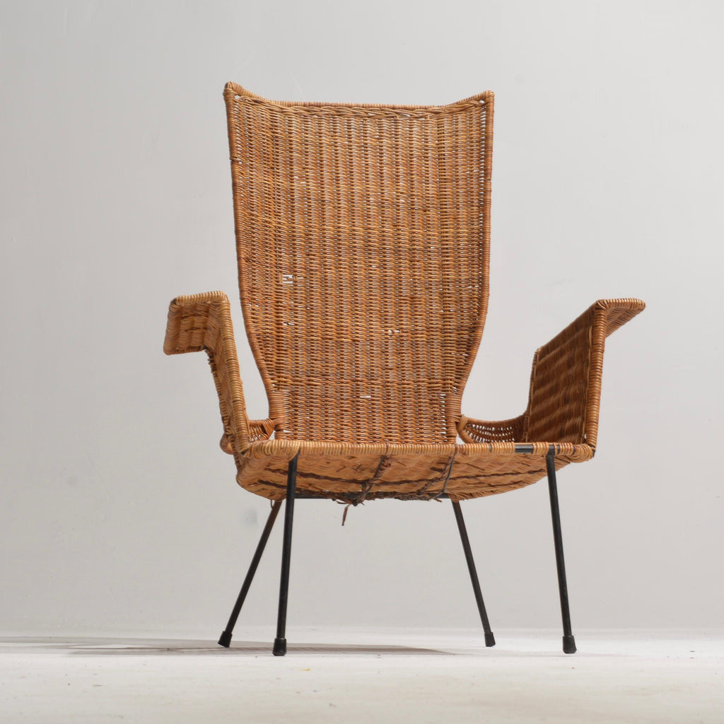 Arthur Umanoff rattan and steel armchair detail 3