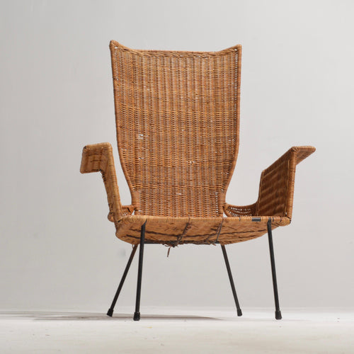 Arthur Umanoff rattan and steel armchair detail 3