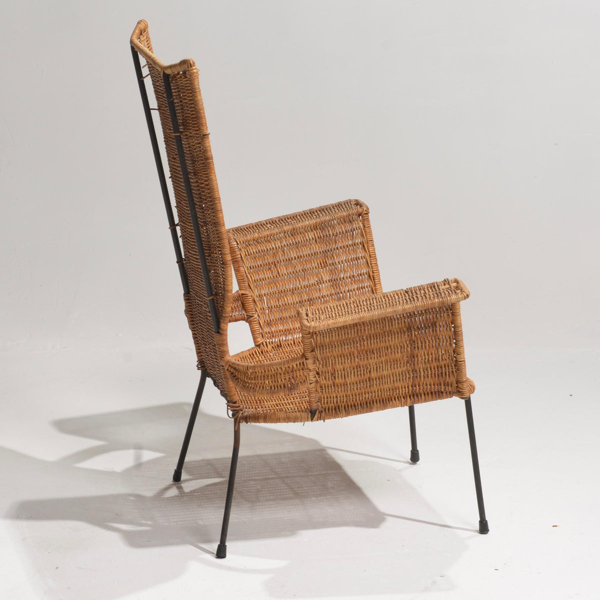 Arthur Umanoff rattan and steel armchair detail 10