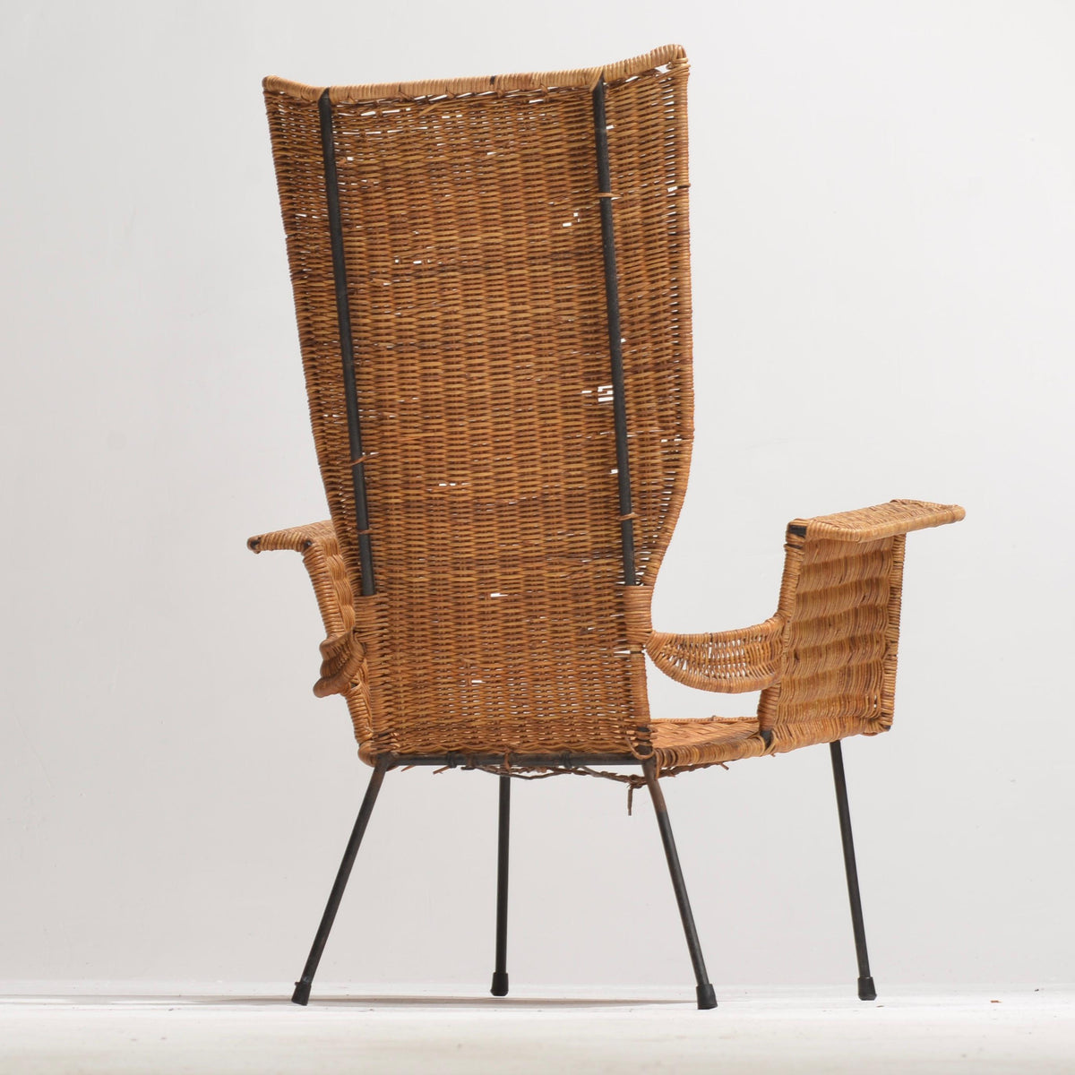 Arthur Umanoff rattan and steel armchair detail 7