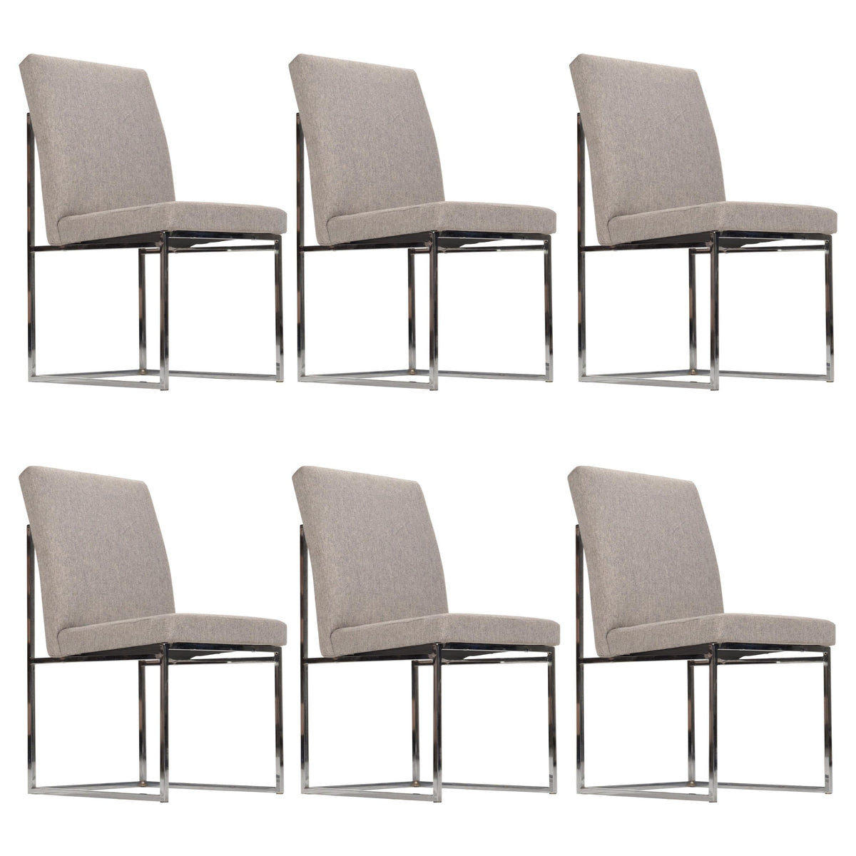Set of six Milo Baughman style chrome dining chairs with gray upholstery