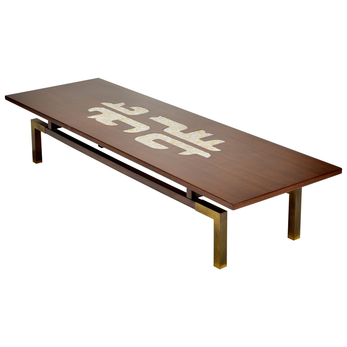 Monteverdi-Young walnut cocktail table with abstract art-glass mosaic