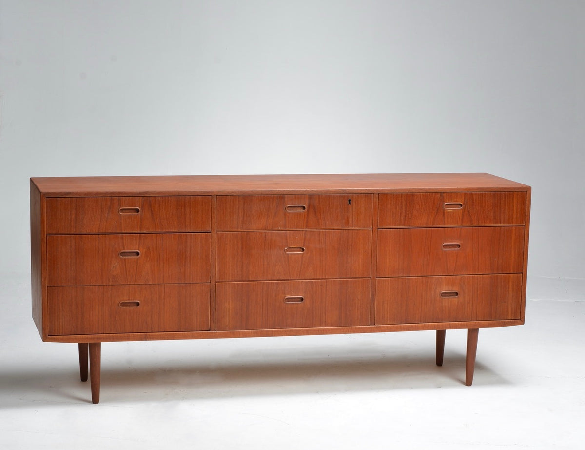 Arne Vodder for Falster Danish Modern Nine Drawer Teak Long Dresser or Credenza
