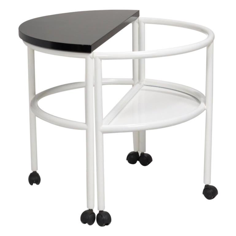 Italian Postmodern round rolling writing desk with integrated hinged seat