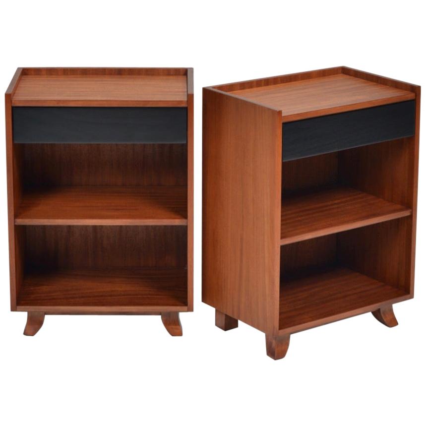 Gilbert Rohde walnut nightstand with black drawer for Herman Miller
