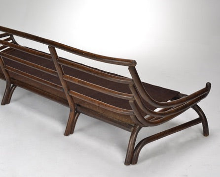 Italian Modernist Rattan Sofa with Caramel Aniline Leather