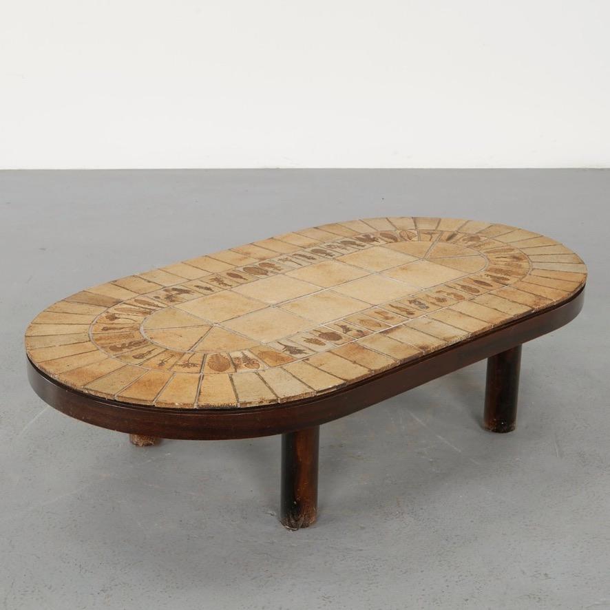 Signed Roger Capron oval Garrigue racetrack coffee table, circa 1960 - view 8