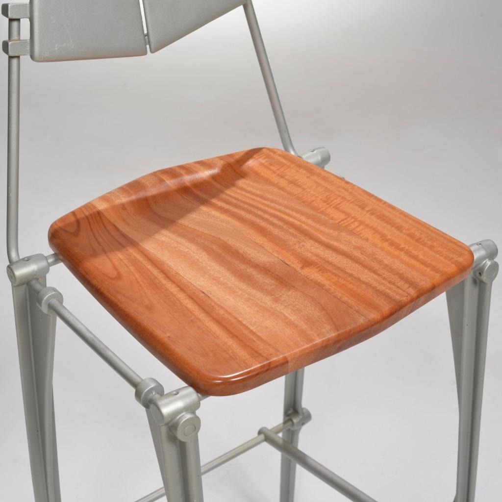 Robert Josten cast aluminum and wood bar stool detail 6