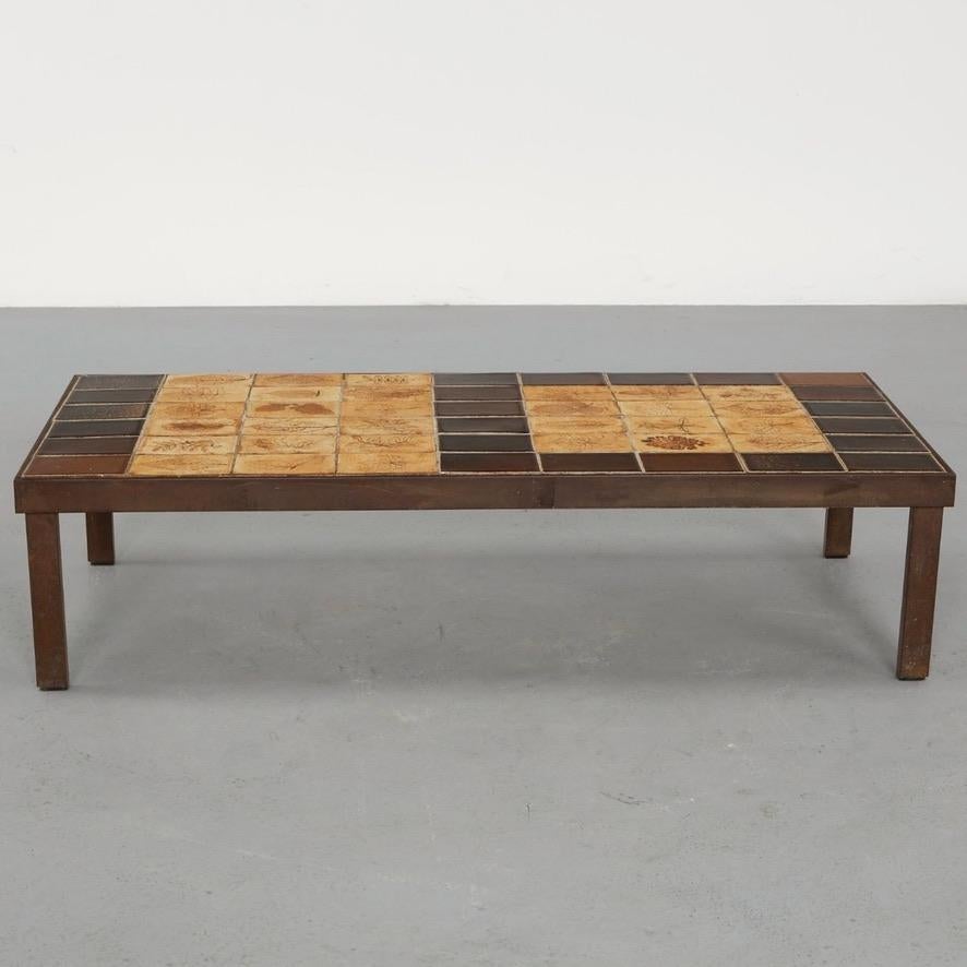 Signed Roger Capron Garrigue coffee table with peripheral botanical tile border, circa 1960 - view 5