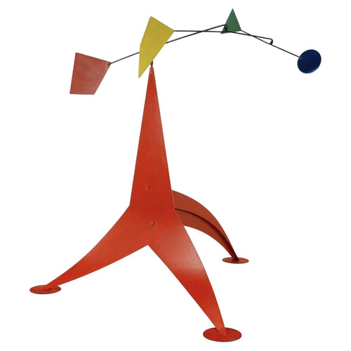 Large Calder-style kinetic mobile sculpture in painted metal, France, 1970