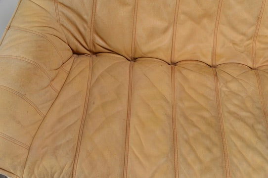 Italian Modernist Rattan Sofa with Caramel Aniline Leather