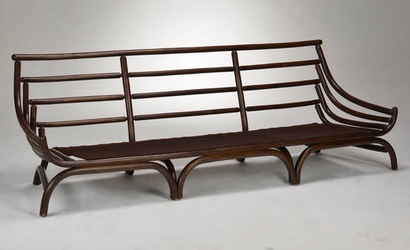 Italian Modernist Rattan Sofa with Caramel Aniline Leather
