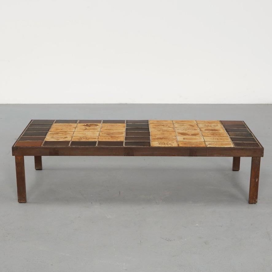 Signed Roger Capron Garrigue coffee table with peripheral botanical tile border, circa 1960 - view 2