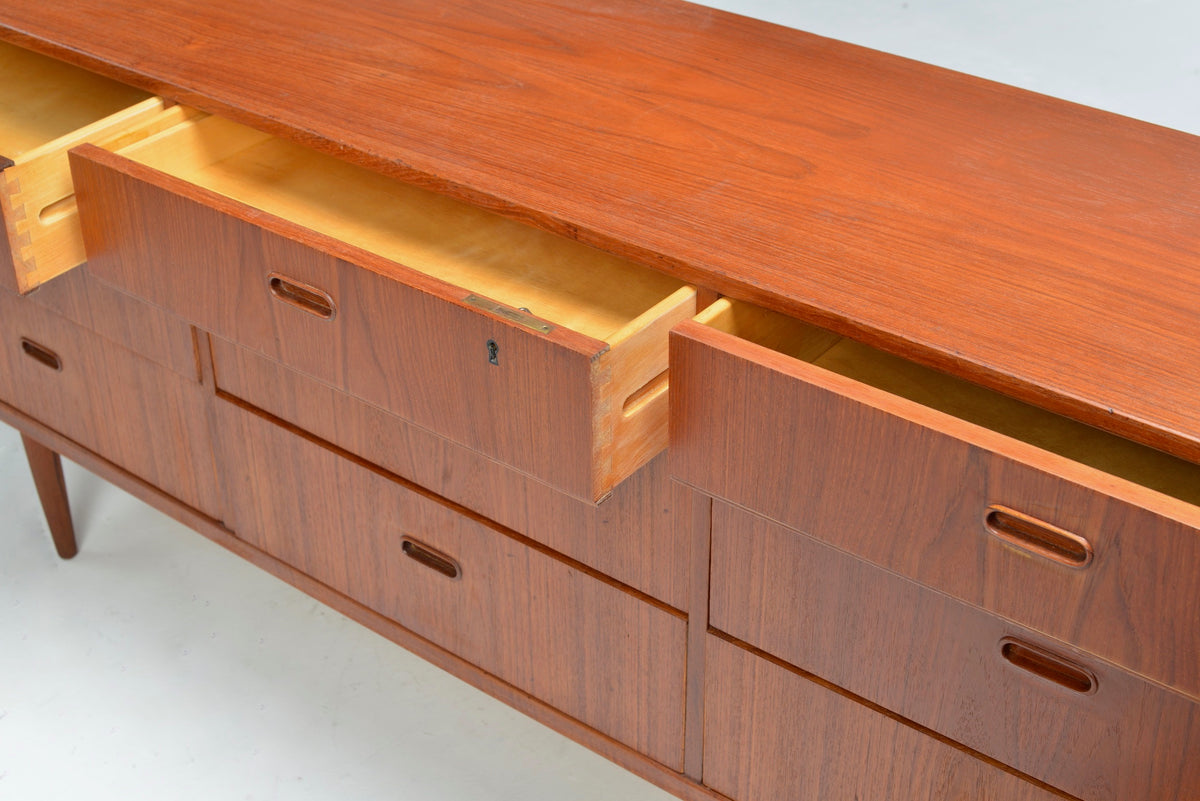 Arne Vodder for Falster Danish Modern Nine Drawer Teak Long Dresser or Credenza