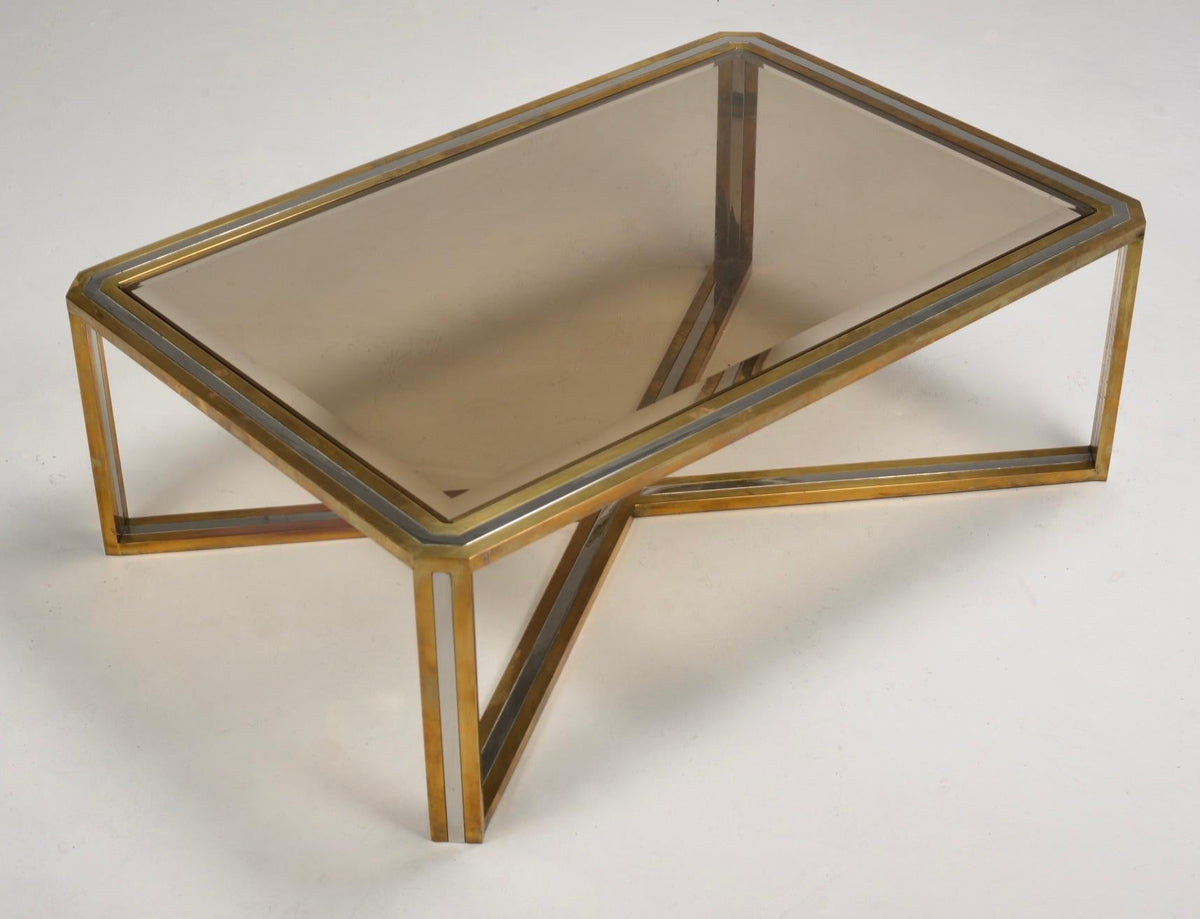 Romeo Rega Italian chrome brass and smoked glass coffee table, 1978 - view 2