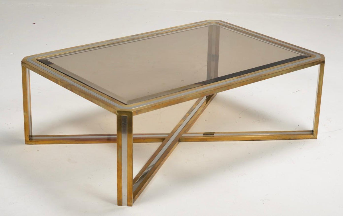 Romeo Rega Italian chrome brass and smoked glass coffee table, 1978 - view 14
