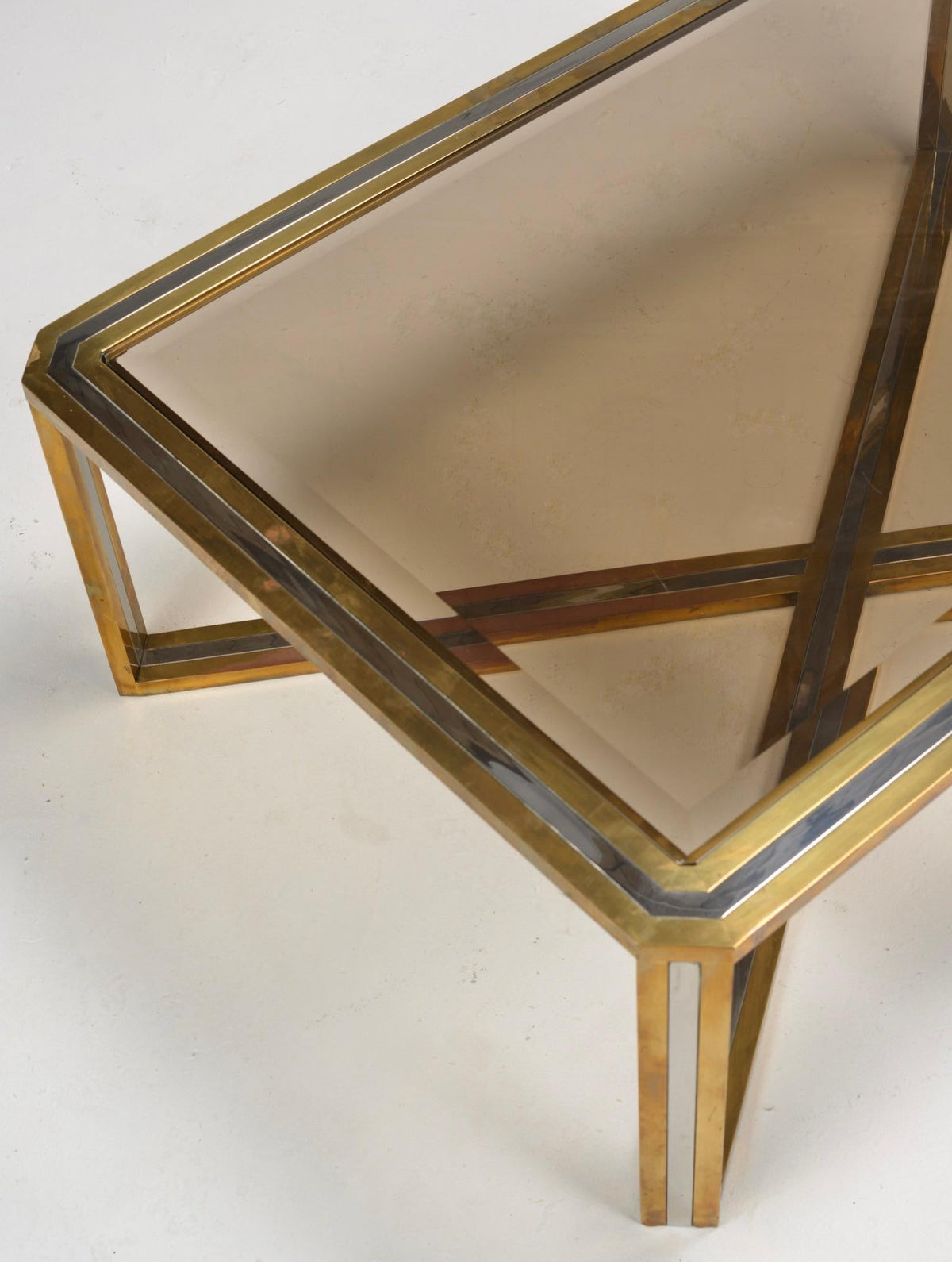 Romeo Rega Italian chrome brass and smoked glass coffee table, 1978 - view 3