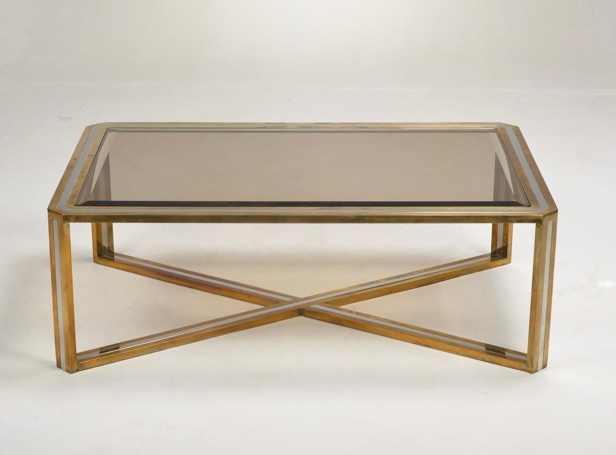 Romeo Rega Italian chrome brass and smoked glass coffee table, 1978 - view 4