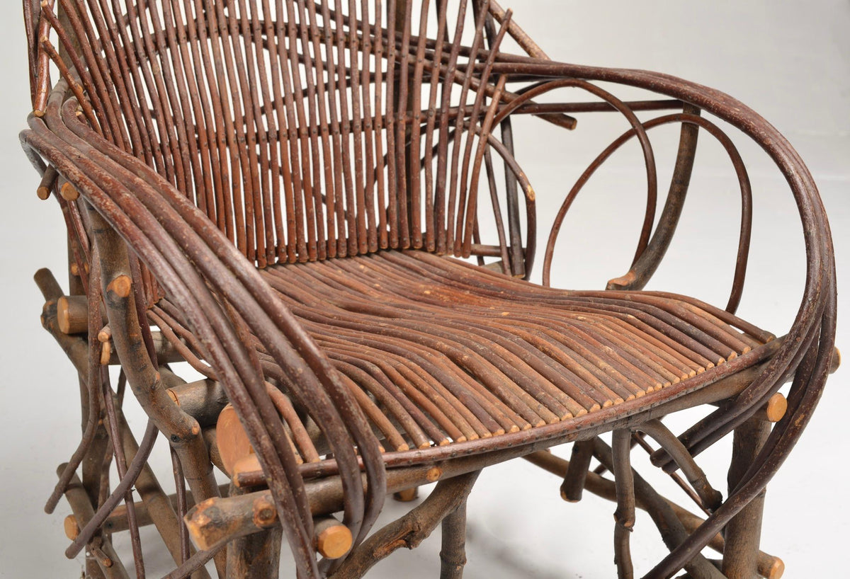Vintage willow twig lounge chair and footstool detail 3