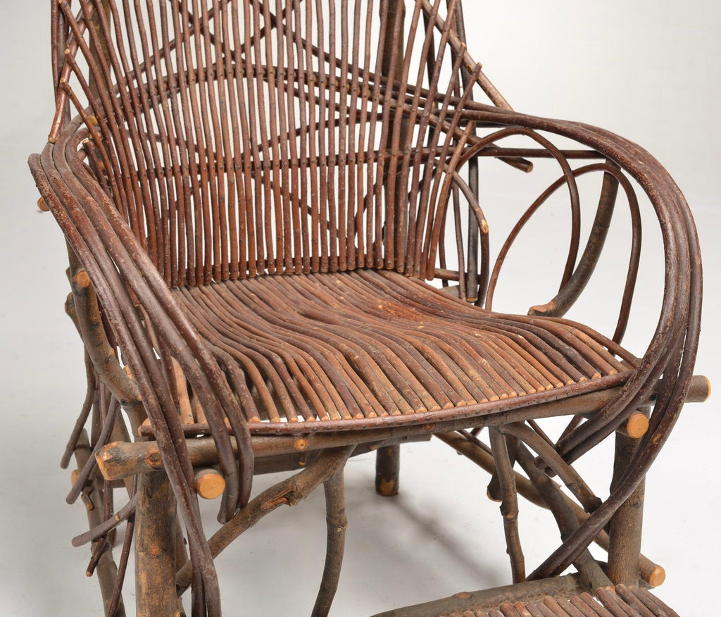 Vintage willow twig lounge chair and footstool detail 4