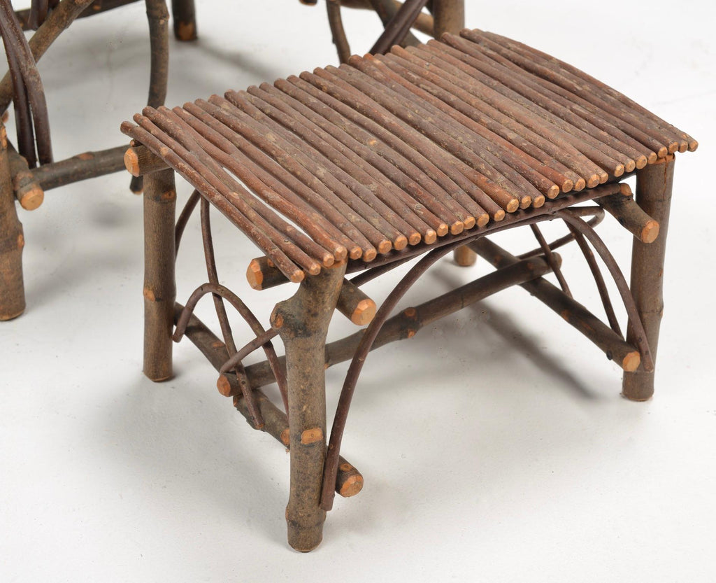 Vintage willow twig lounge chair and footstool detail 5