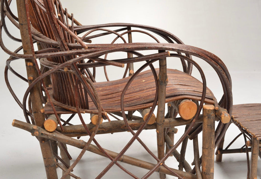 Vintage willow twig lounge chair and footstool detail 6