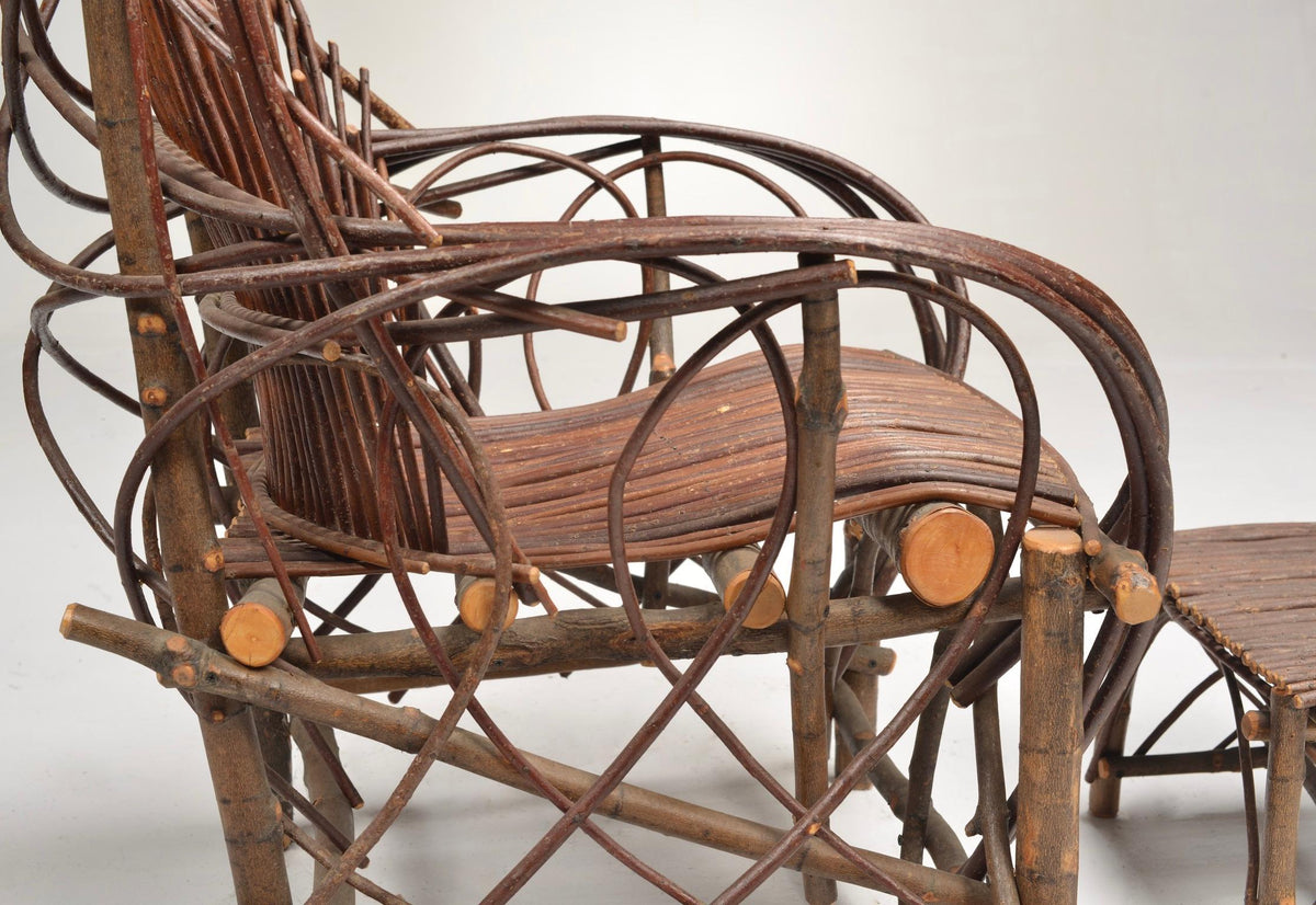 Vintage willow twig lounge chair and footstool detail 6