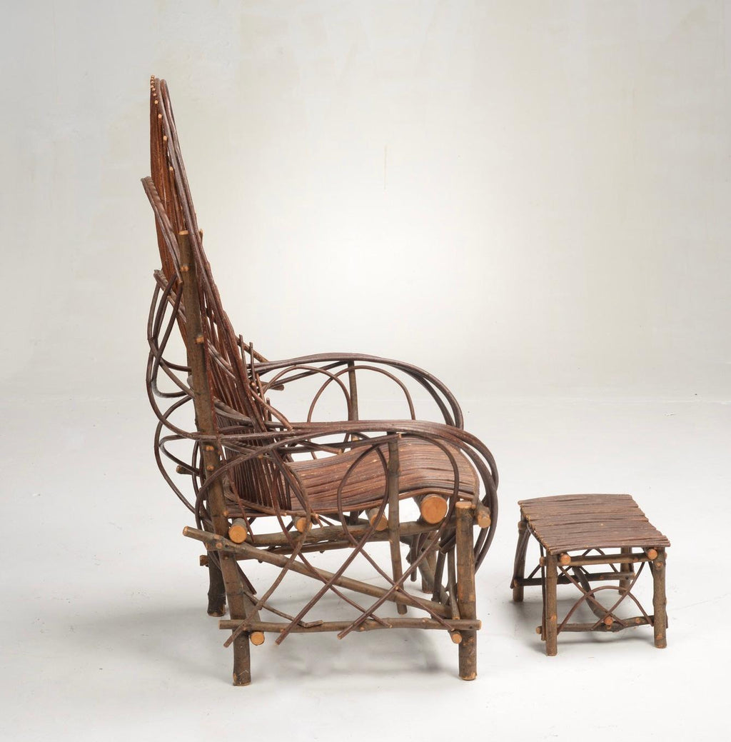 Vintage willow twig lounge chair and footstool detail 7