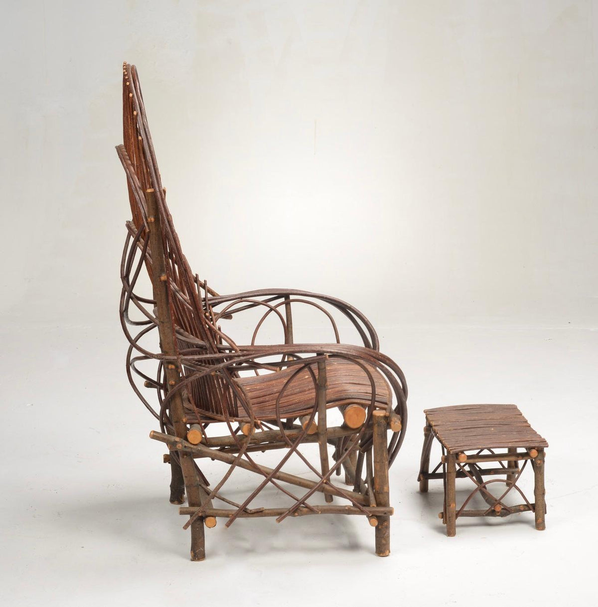 Vintage willow twig lounge chair and footstool detail 7