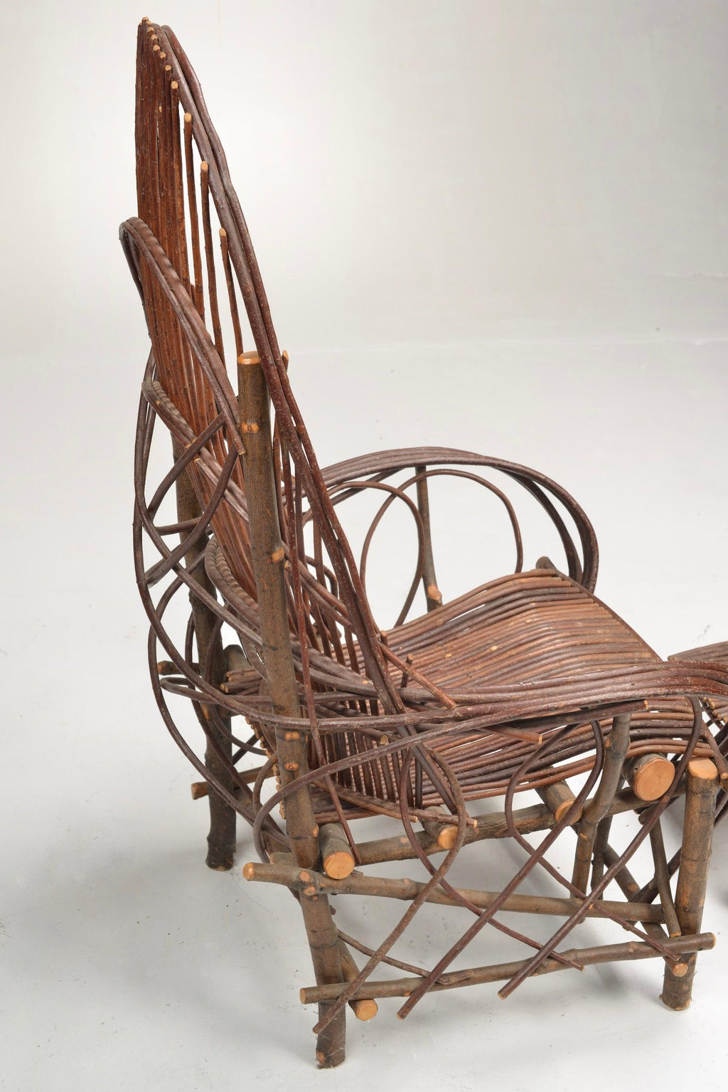 Vintage willow twig lounge chair and footstool detail 8
