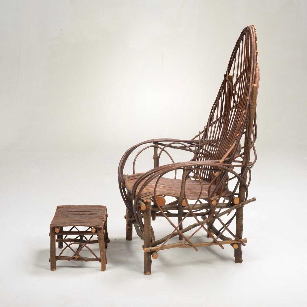 Vintage willow twig lounge chair and footstool detail 11