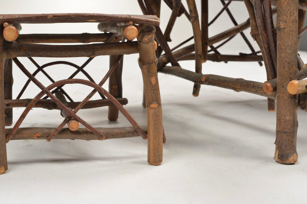 Vintage willow twig lounge chair and footstool detail 12
