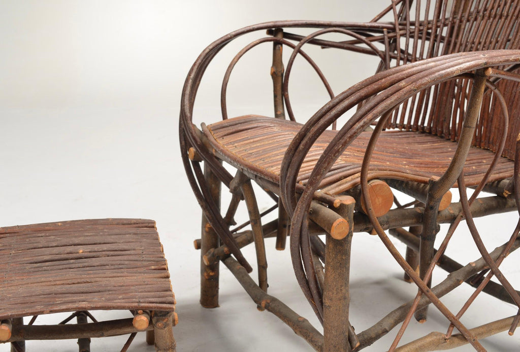 Vintage willow twig lounge chair and footstool detail 13