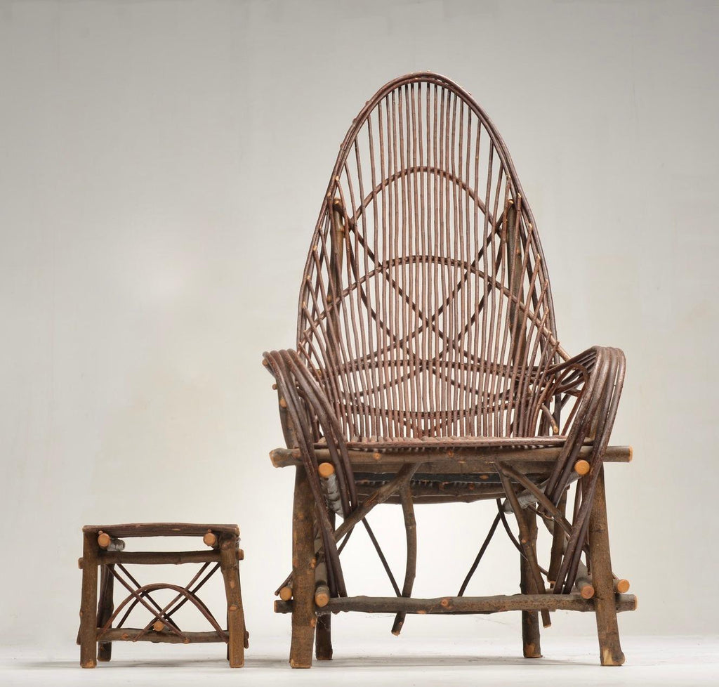 Vintage willow twig lounge chair and footstool detail 14