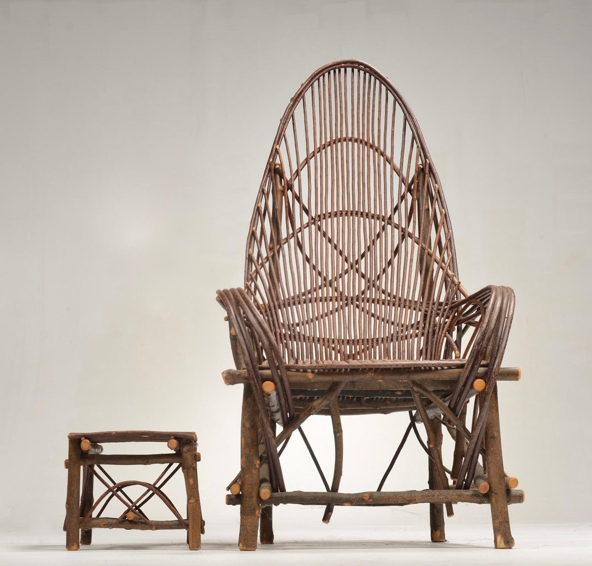 Vintage willow twig lounge chair and footstool detail 14
