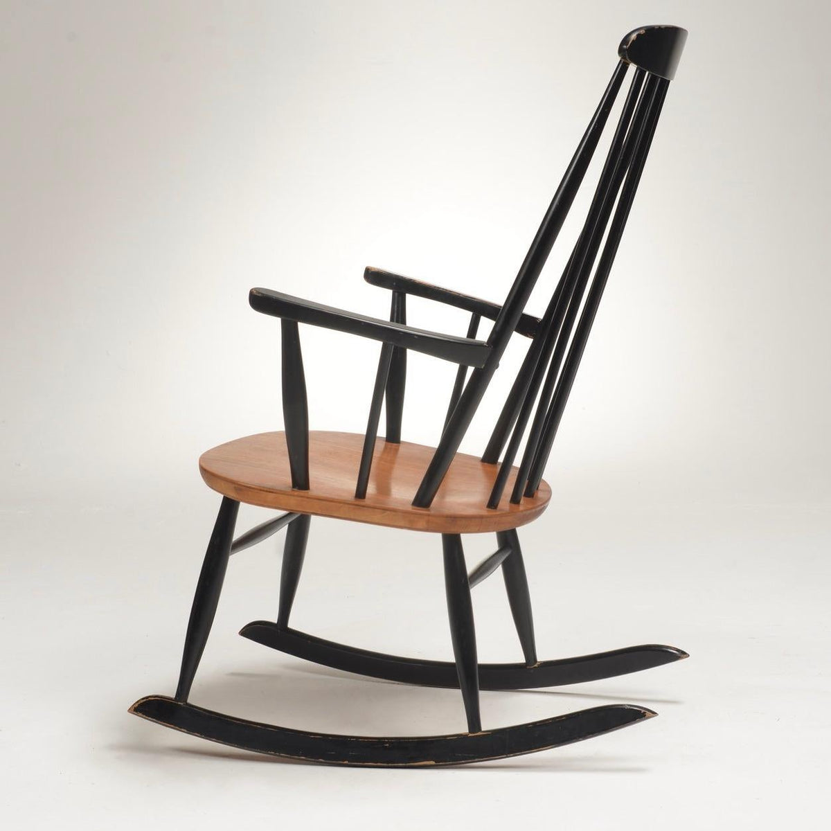 Roland Rainer tall teak rocking chair detail 3