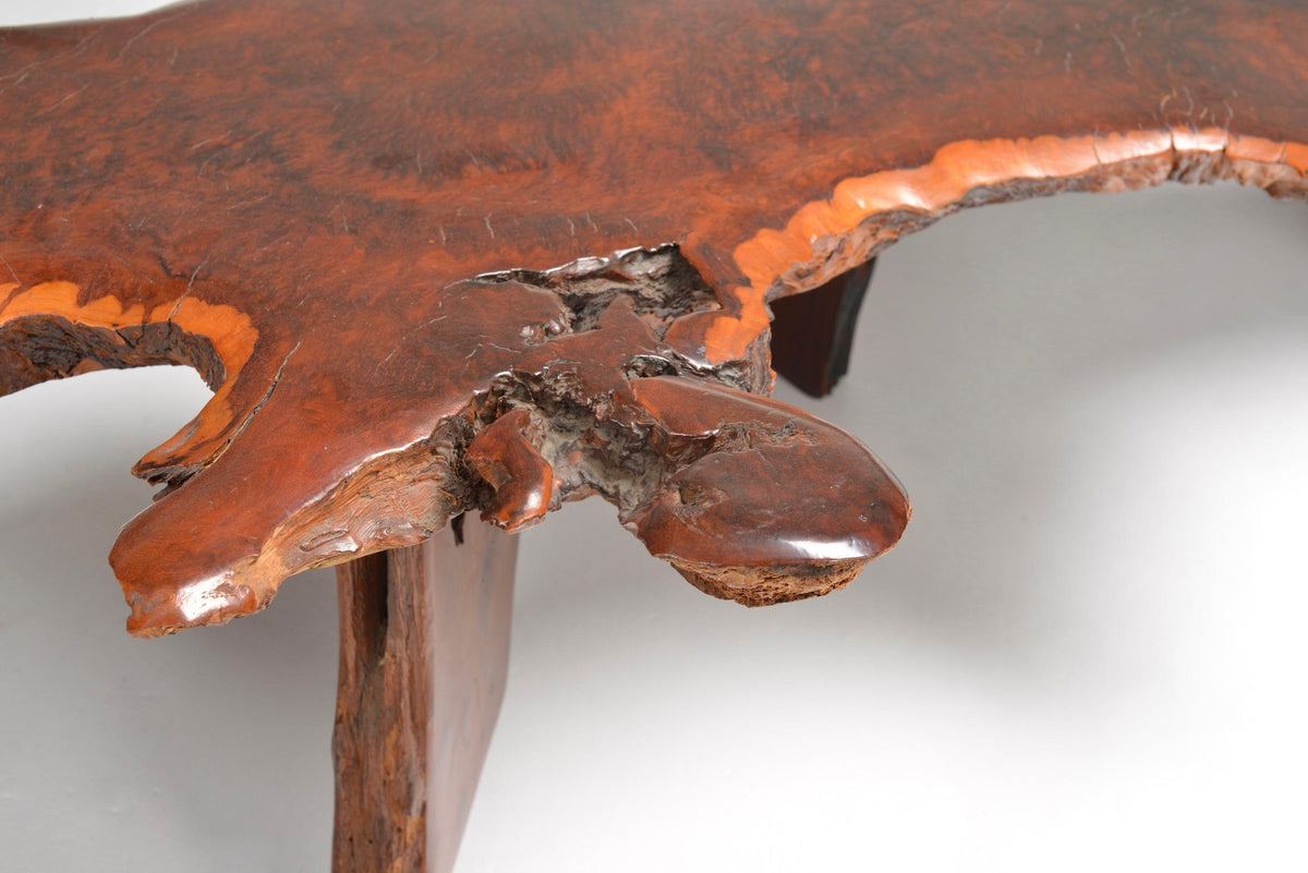 Japanese redwood burl live edge coffee table detail 8