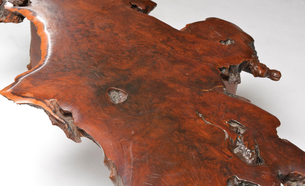 Japanese redwood burl live edge coffee table detail 11