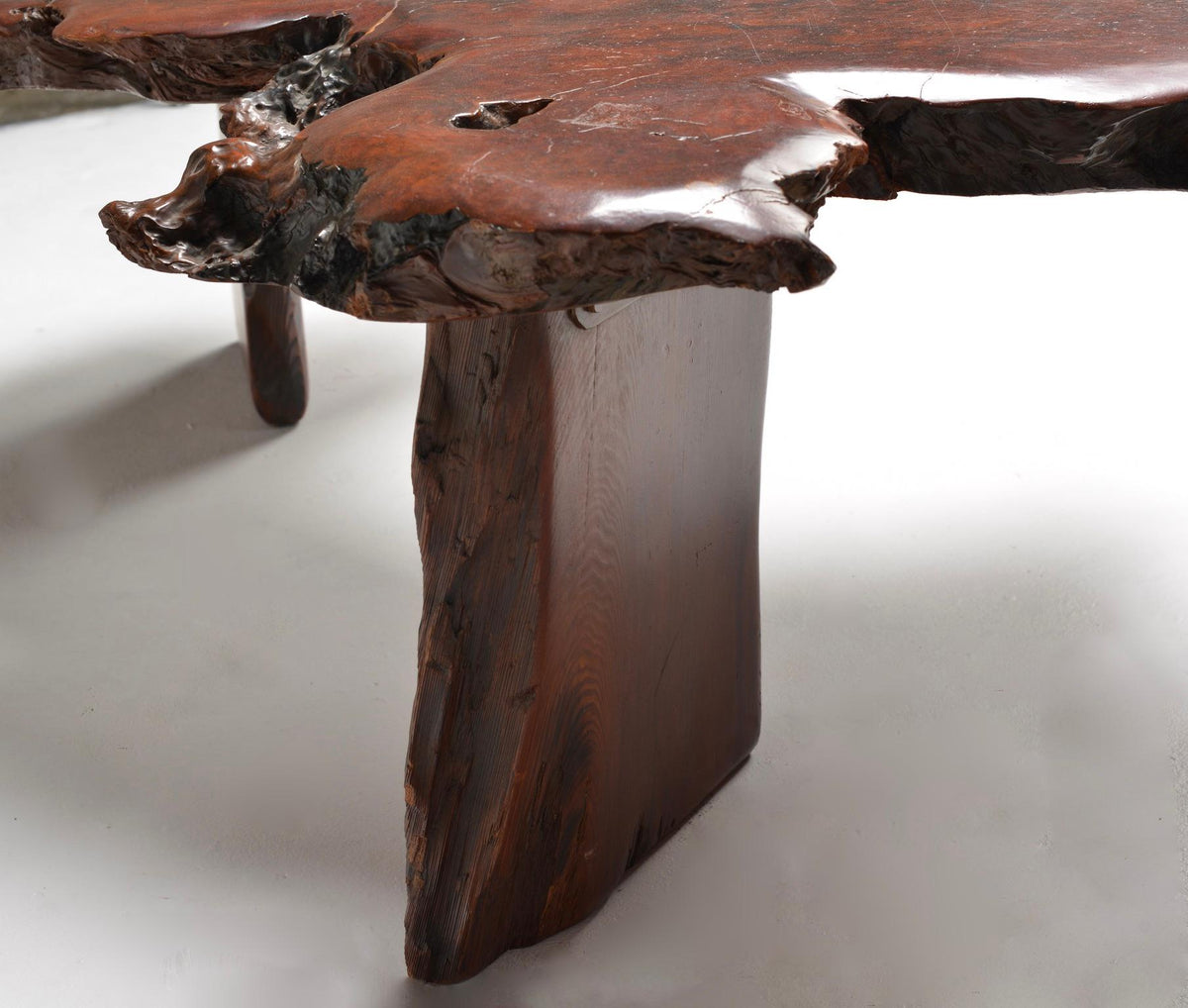 Japanese redwood burl live edge coffee table detail 7
