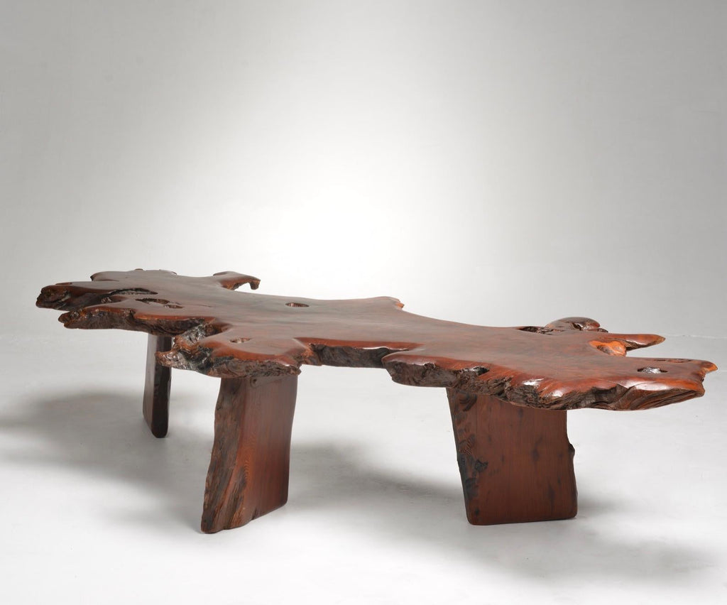 Japanese redwood burl live edge coffee table detail 3