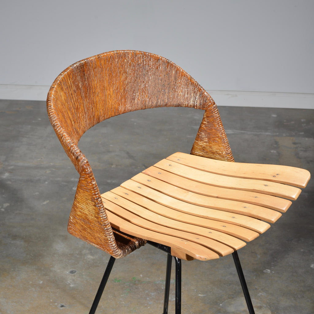 Arthur Umanoff birch jute steel swivel stool detail 4