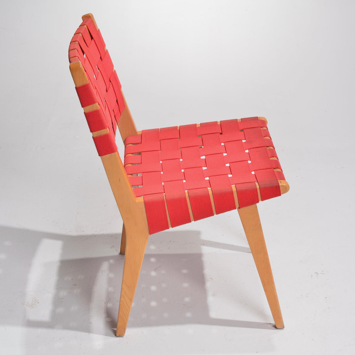 Jens Risom Knoll red webbed side chair detail 3