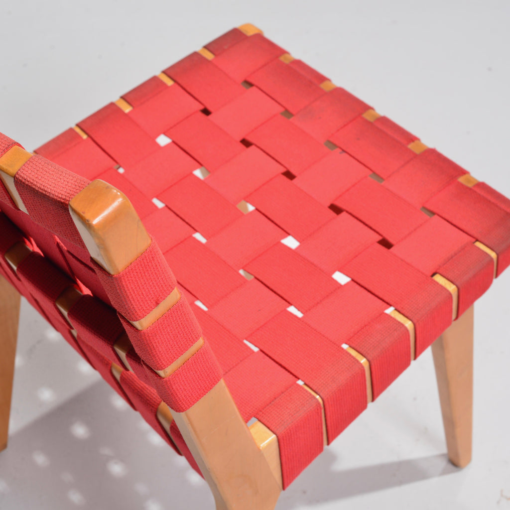 Jens Risom Knoll red webbed side chair detail 6