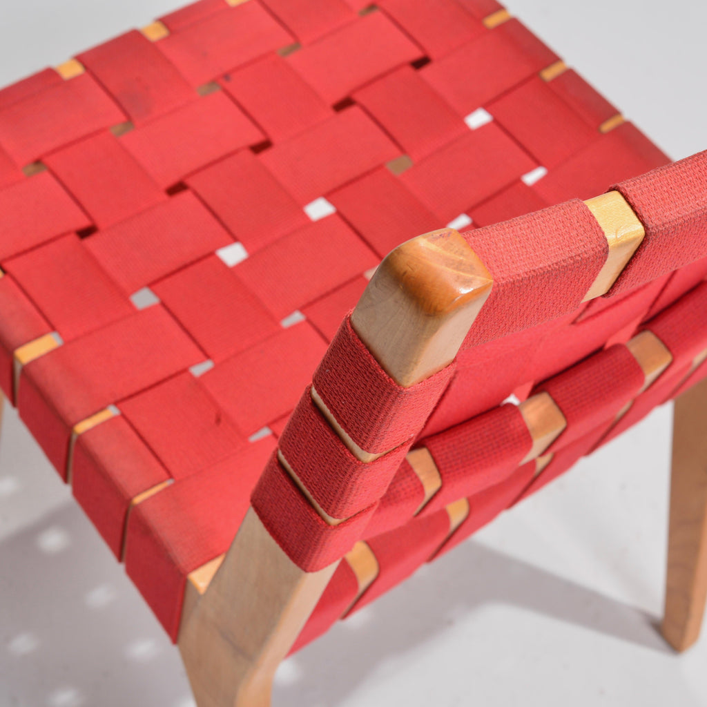 Jens Risom Knoll red webbed side chair detail 4